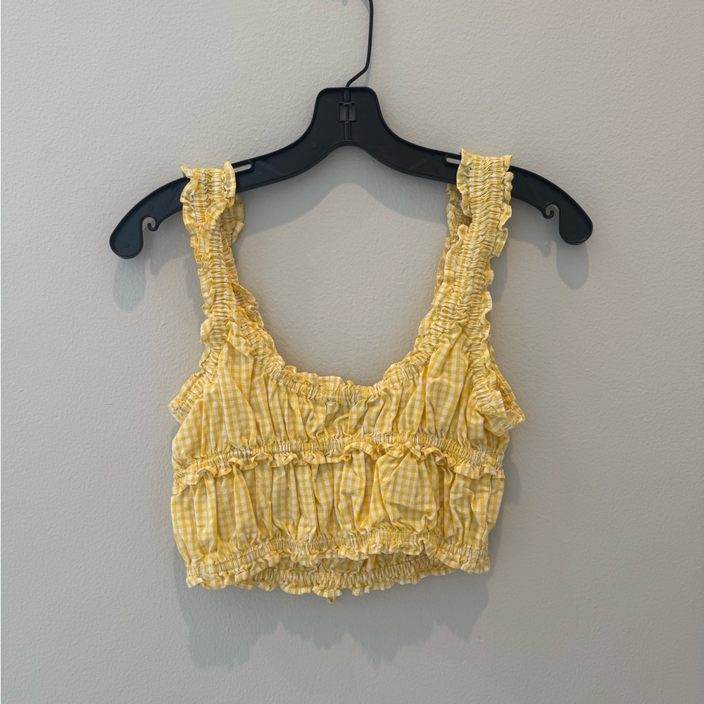 Zara Yellow Checkered Ruffle Tank Top - Picture 4 of 4